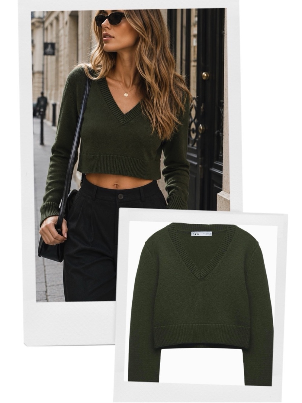 ZARA cropped v-neck sweater